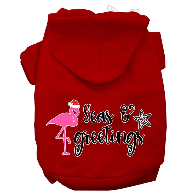 Seas and Greetings Screen Print Dog Hoodie Red XL